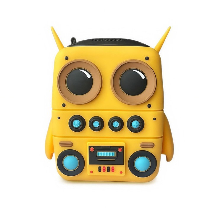 Boxa Portabila Wireless, JESWO®, Bluetooth, Sunet surround 360°, 2200mAh, Rezistenta la apa IP65, Type-C, Card TF, Cartoon, Galben