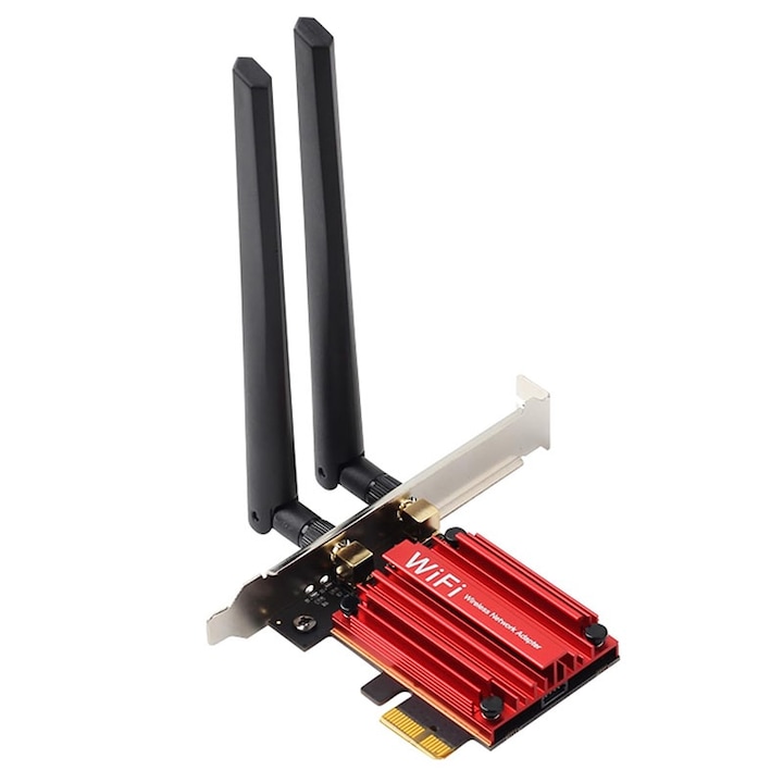 JESWO PCIe WiFi 6 безжичен адаптер, 1800Mbps, Bluetooth 5.2, червен, комплект с x2 антени