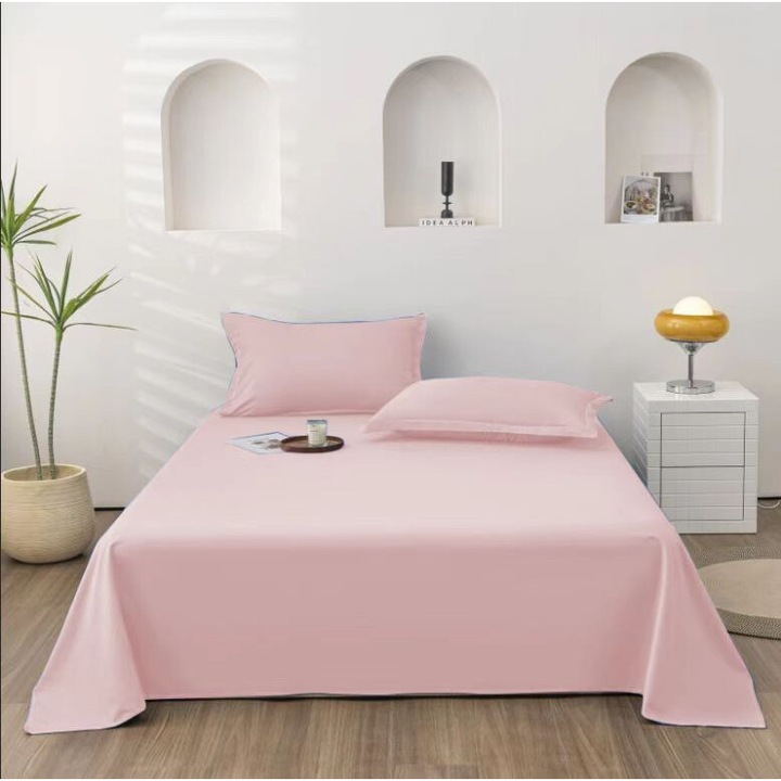 Cearceaful de pat Nonsuch, 220x245cm, Roz, prietenos cu pielea