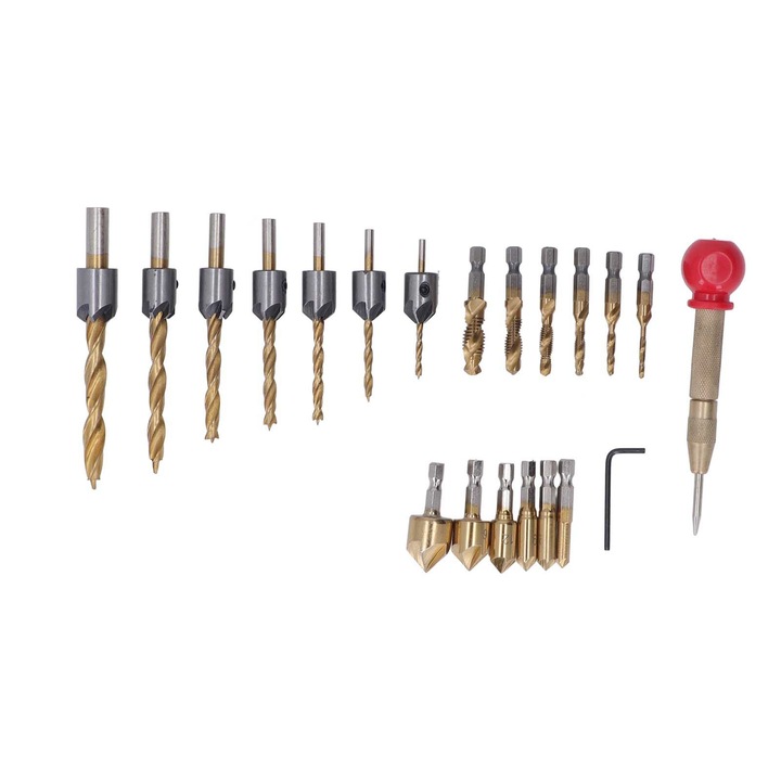 Set 20 Piese Burghie Chamfer si Countersink cu Placa de Titan, Enforose, Aurie, Accesorii pentru Gaurit