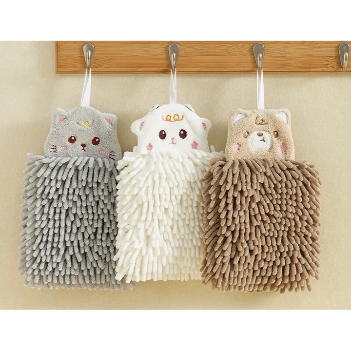 Set 3 prosoape de maini din microfibra, Nonsuch, absorbante, gri deschis/alb/maro, uscare rapida