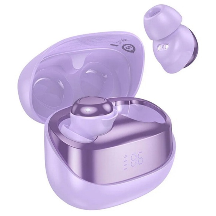Hoco ew200 bluetooth fülhallgató sztereo, v5.4, tws, led kijelző, mikrofon + töltőtok, lila