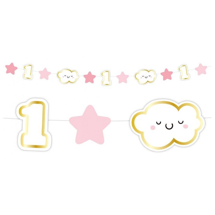 Prima zi de naștere Pink 1st Birthday mini ghirlandă 120 cm