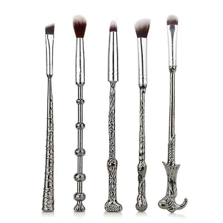 Set pensule machiaj Zeaicos, 5 bucati, multicolor, metal si nylon