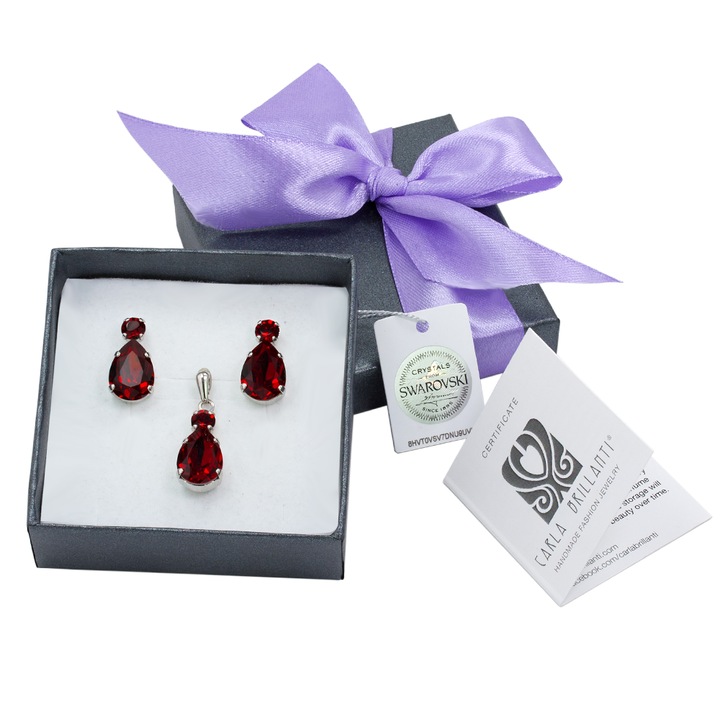 Set Paula, pandantiv si cercei cu cristale Swarovski ametist& lt.ametist