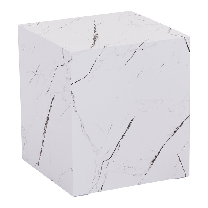 Noptiera, en.casa, Ellelu, 45 x 40 x 40 cm, mdf, alb marmorat