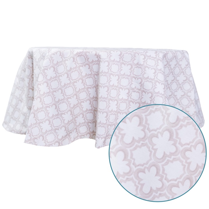 Kerek terítő, Krém, Royal minta, Teflon bevonatú pamut, Bosfor Decor, Mérete 120 cm