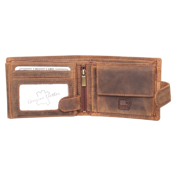 Мъжки портфейл, Berledor, кафяв, кожа, шаран шаран, за риболовци, 12 х 9, 5 х 3 см, 1605L-Carp2