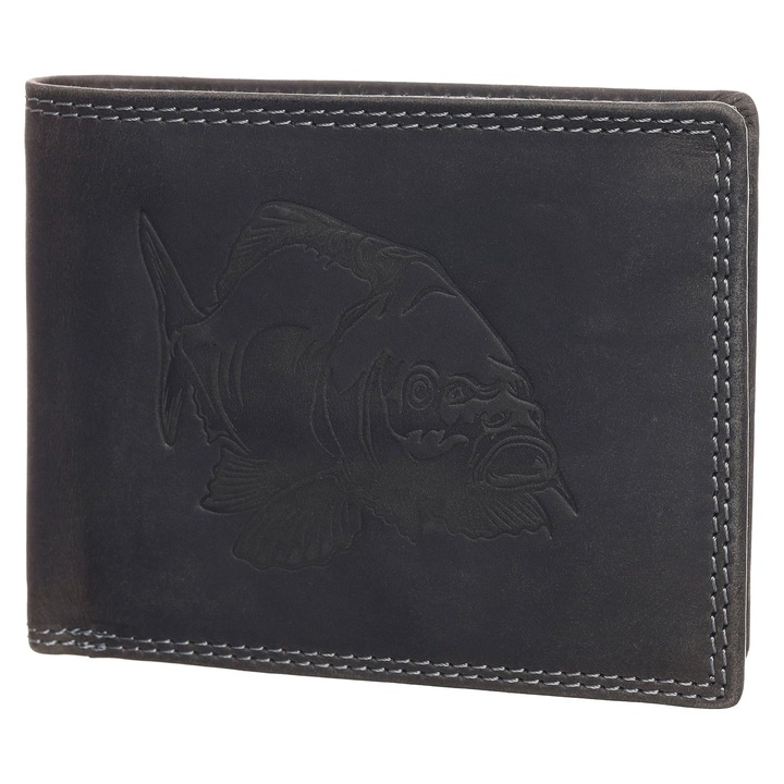 Мъжки портфейл, Berledor, черен, кожа, шаран, за риболовци, 12 х 9, 5 х 3 см, 1600-Carp2