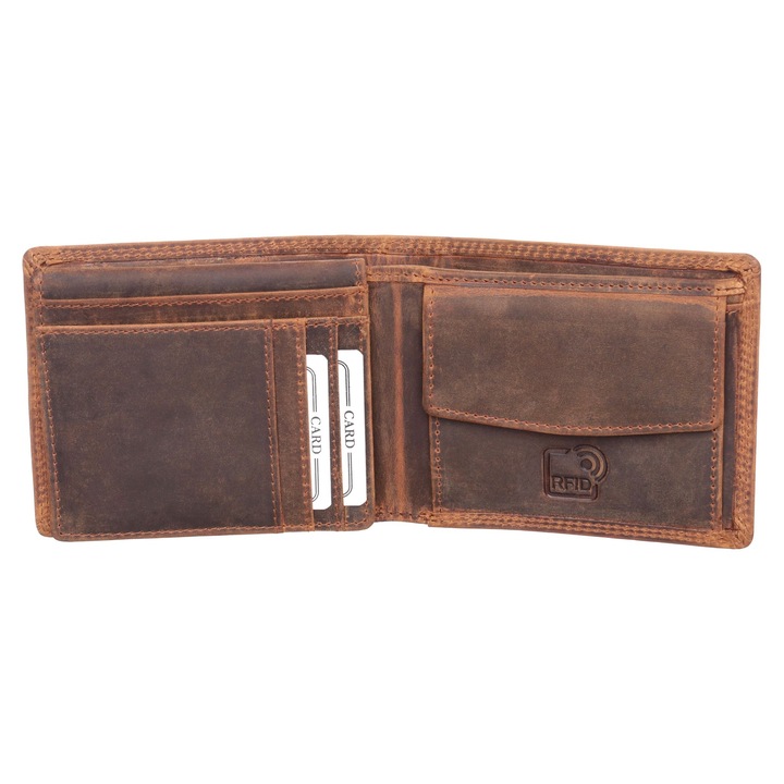 Мъжки портфейл, Berledor, кафяв, кожа, шаран шаран, за риболовци, 12 х 9, 5 х 3 см, 1600-Carp2