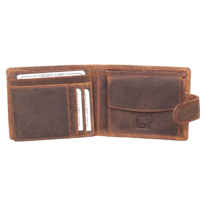 Мъжки портфейл, Berledor, кафяв, кожа, шаран, за риболовци, 12 х 9, 5 х 3 см, 1600L-Carp2