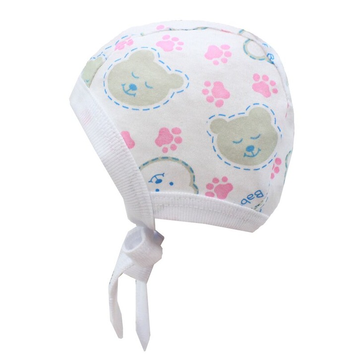 Caciulita bebe, Hey baby, bumbac, alb 38 cm