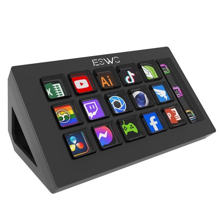 Stream Deck, JESWO, 15 персонализирани бутона, черен