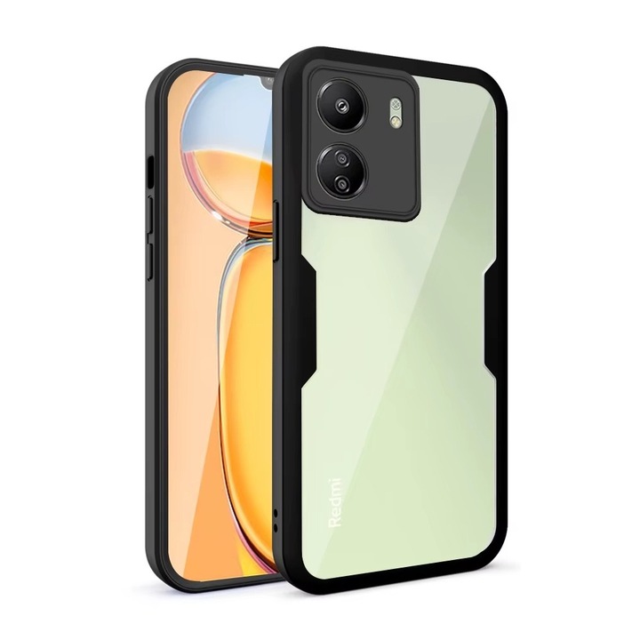 360 fokos tok kompatibilis a Xiaomi 13T / 13T Pro-val, Kijelzővédő fóliával, Ütésálló, Sárgásgátló, Karcmentes, Tartós, 3 mm-rel megemelt élek, Fekete/Átlátszó