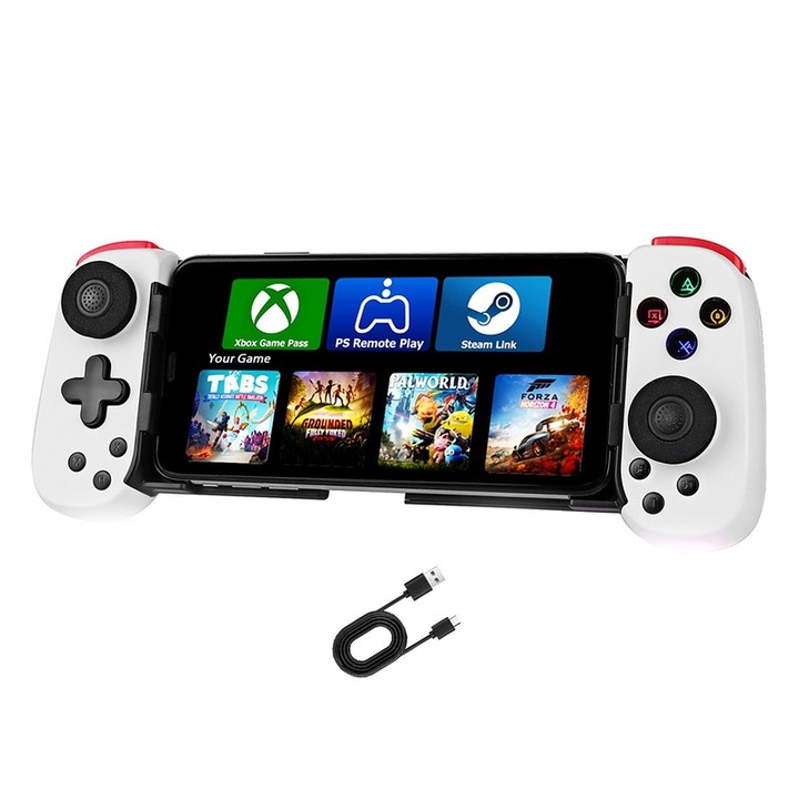 Gamepad játékokhoz, JESWO®, Turbo, kettős vibráció, fehér, 350 mAh