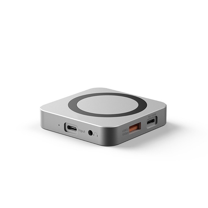8 в 1 магнитен хъб, JESWO, USB-A/USB-C 3.2 Gen 2, 10Gbps, HDMI 4K@60Hz, TF/SD четец на карти, 100W PD, сив