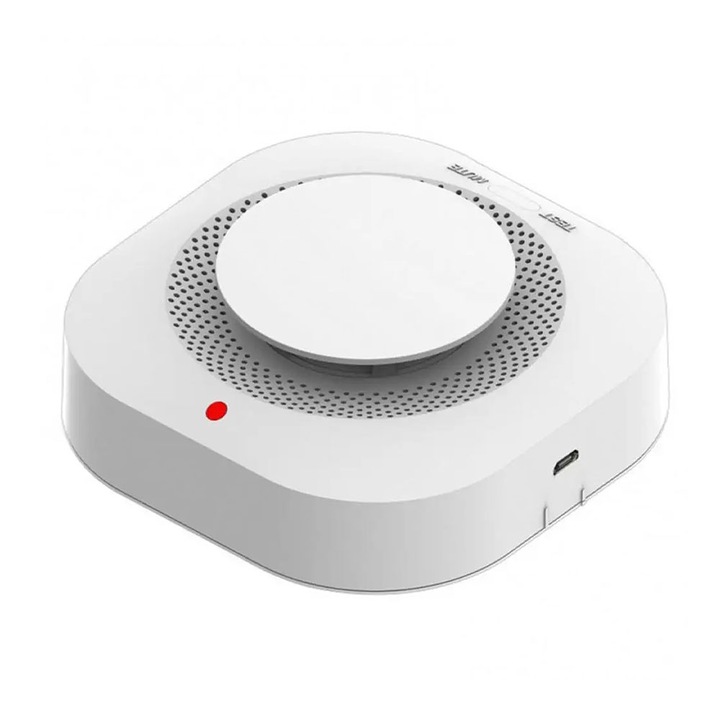 Detector de fum si gaz, JESWO®, independent pe tavan, 360°, avertizare sonora si luminoasa, 85db, protectie impotriva incendiilor, cu baterie, Alb