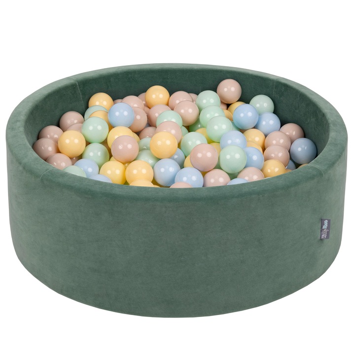 Bazin de bile KiddyMoon, 90x30cm, 300 bile, verde padure, din spuma, usor de curatat