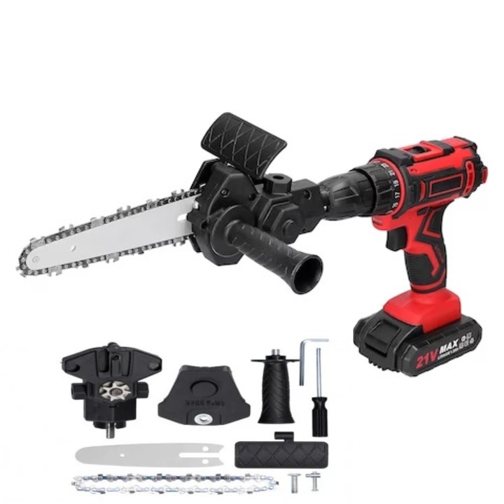Mini fűrész adapter (láncfűrész) LIDER MX1015 fúróhoz, többfunkciós, hordozható, 6"-os pengével és lánccal, fa, fém, műanyag vágásához