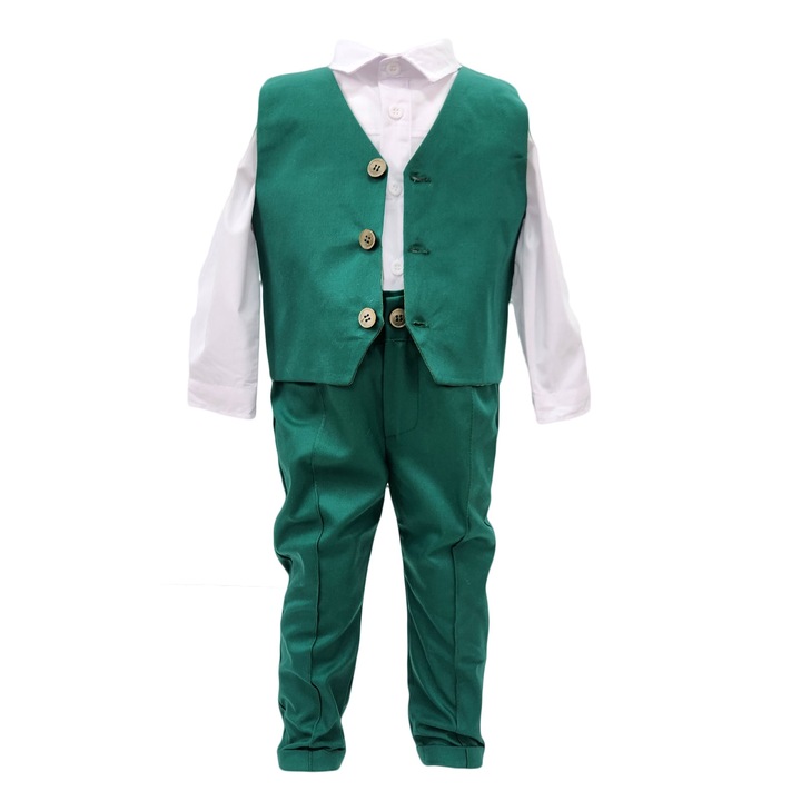 Costumas botez baieti, model Matei, culoare verde, varsta 12 luni