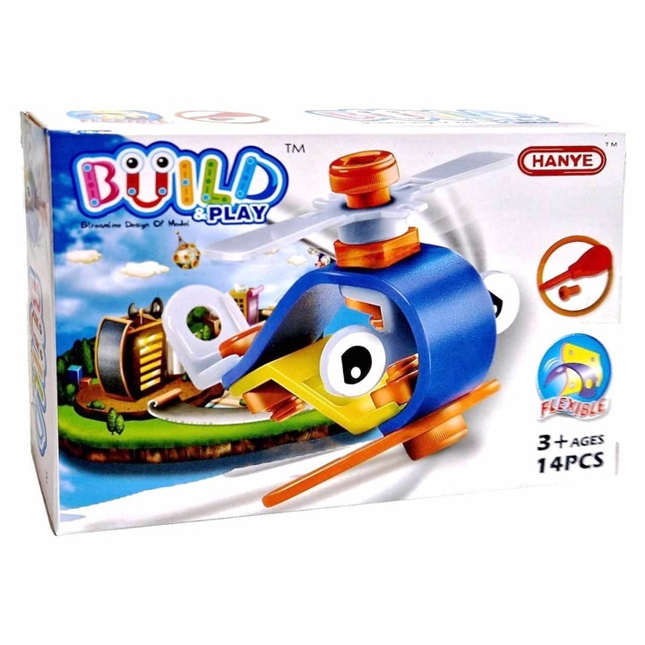 Joc de constructie din piese flexibile, 14 piese