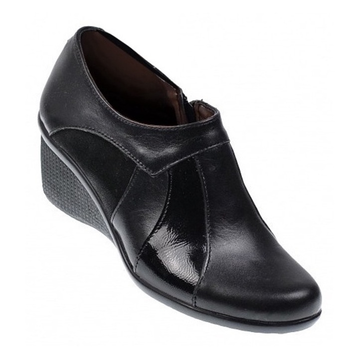 Botine dama din piele naturala cu fermoar 200316, Negru