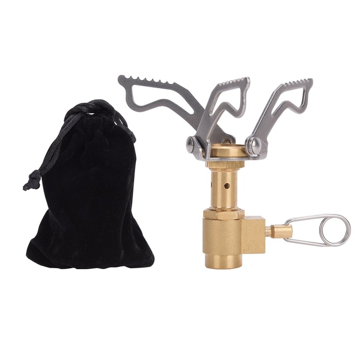 Mini aragaz portabil in aer liber din alama de buzunar, integrat pentru aprovizionare pentru picnic de camping