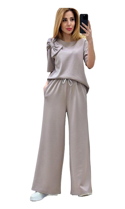 Compleu casual format din 2 piese, bumbac, marime universala, CREM