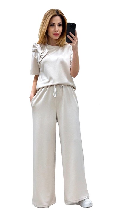 Compleu casual format din 2 piese, bumbac, masura universala, ALB