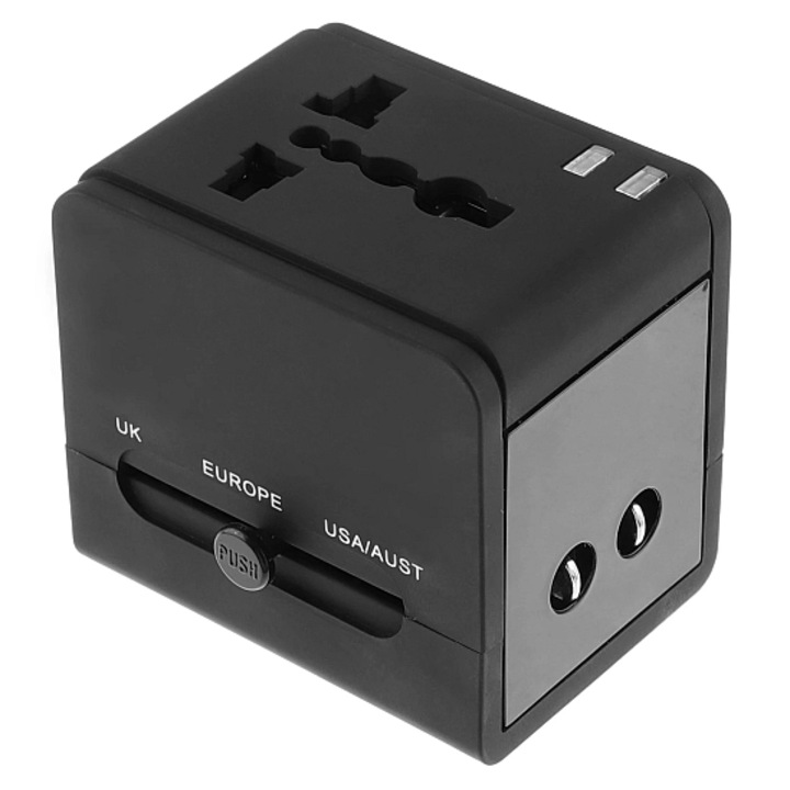 RRtravel HHT148 QC+PD20W универсален към универсален захранващ адаптер (1xUSB / 1xType-C/ QC3.0/ PD20W) САЩ ЕС UK AU САЩ (черен)