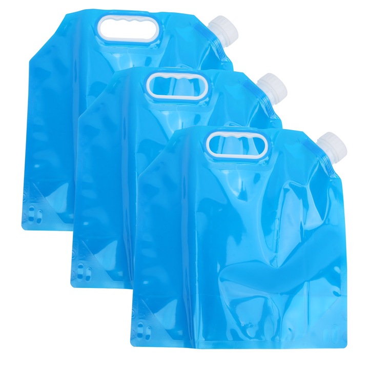 Set 3 pungi apa 5 L, portabila, pliabila, pentru sporturi in aer liber/camping