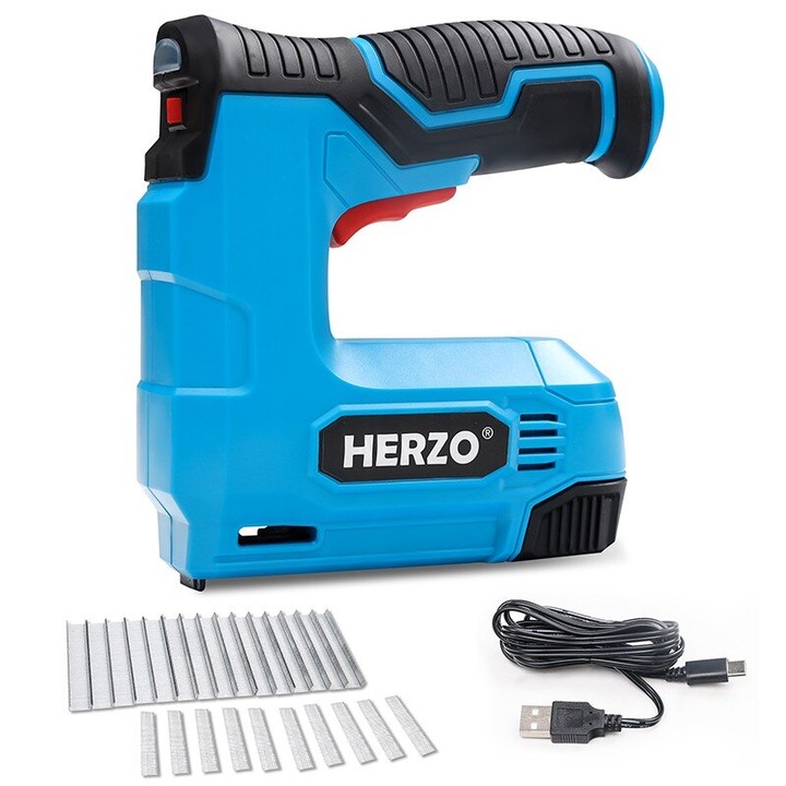 HERZO akkus tűzőgép, 4V, 6-10mm, 1500mAh, fához, 1000 szeg