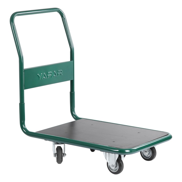 Carucior platforma transport 150 kg marfa, Handlekraft® maner pliabil, 4 roti, Otel/ Verde