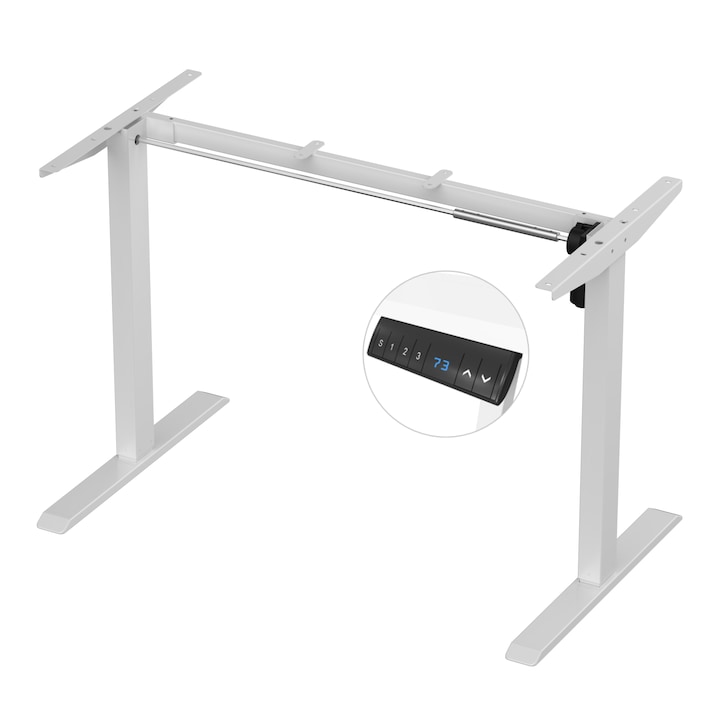 Електрическа рамка за бюро, 3 памети за височина, система против сблъсък, Arka Chairs ST27 РАЗТЕГАТЕЛНА 93-120см, LED екран, устойчивост 70кг, височина 72-115 см, бял