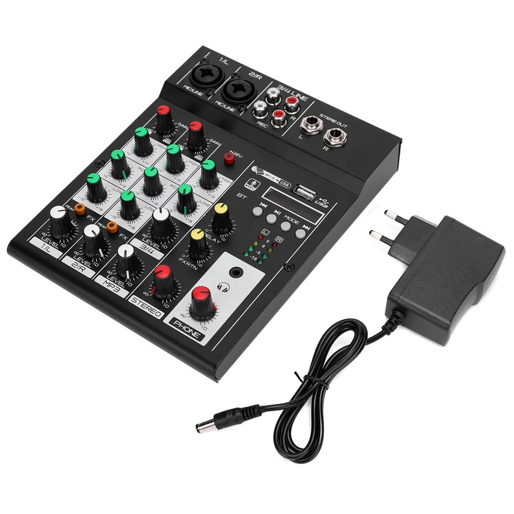 Mixer audio portabil, multifunctional, cu patru canale, 100-240 V, mufa UE pentru petrecere de concert