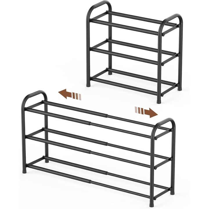 Разтегателен рафт за обувки, Weluvfit, Q381, 3 рафта, 12 чифта, Черен, 82x22x43 см