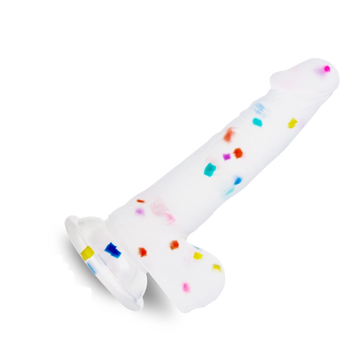 Dildo surreal Transparent Multicolor jucarii sexuale, 16.5cm，vaginal si anal stimulant, material de inalta calitate silicon, puternic suction disc, fara BPA