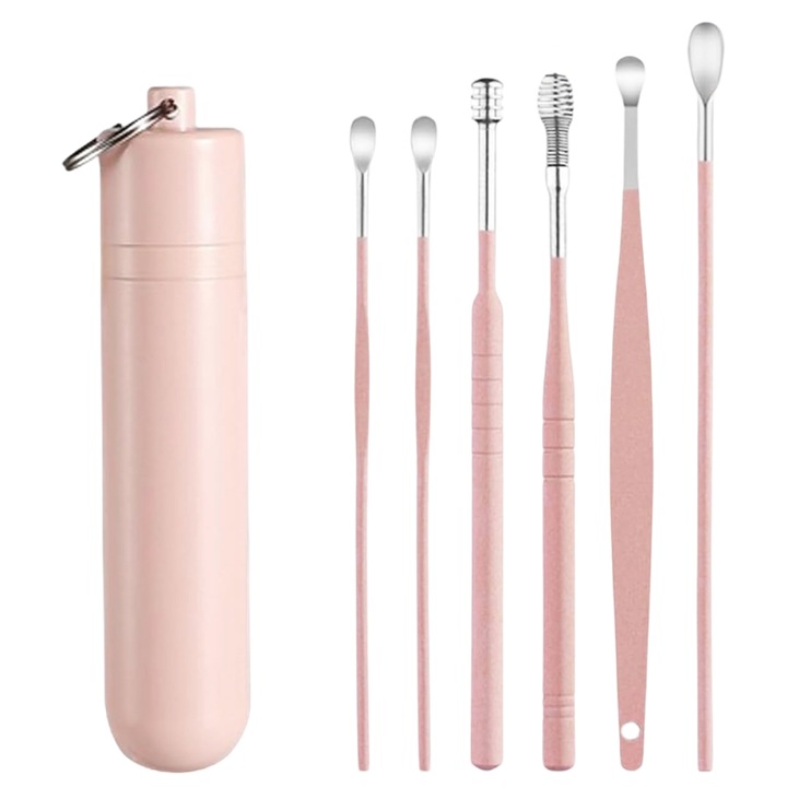 Kit de indepartare ceara urechi, Enforose, Inox, Roz/Argintiu