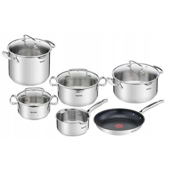Комплект тенджери и тигани Tefal Duetto+, 10 части, инокс, 6.1 л, 16-26 см