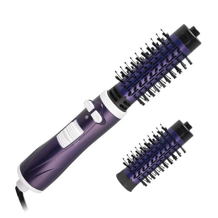 Perie de par electrica 2-in-1, LXNZUHN, 3 setari de temperatura si viteza, 2 perii interschimbabile, violet, 13.8x7.5x40cm