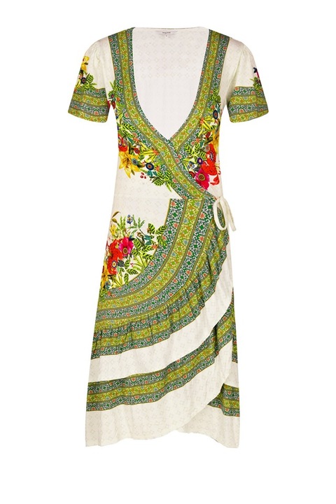 Rochie cu terminatie asimetrica cu volane Parrot, Alb, XS