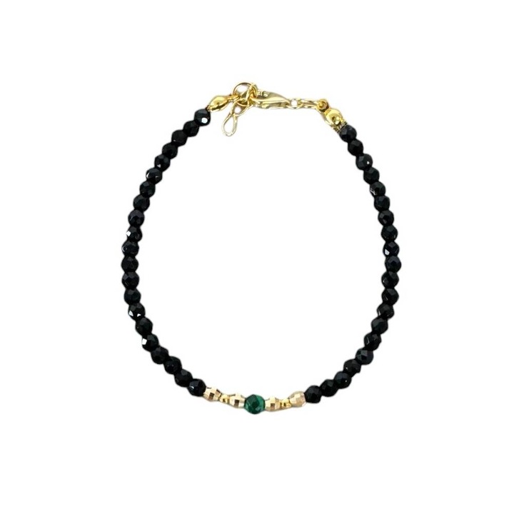 Bratara dama eleganta Ezera, Tara din spinel negru cu malachit si argint placat cu aur, 925