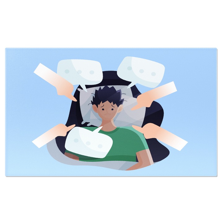 Tablou Canvas Gandurile unui Baiat in Pat despre Vorbele Oamenilor Adresate lui Suparat si Ingandurat 120x80CM