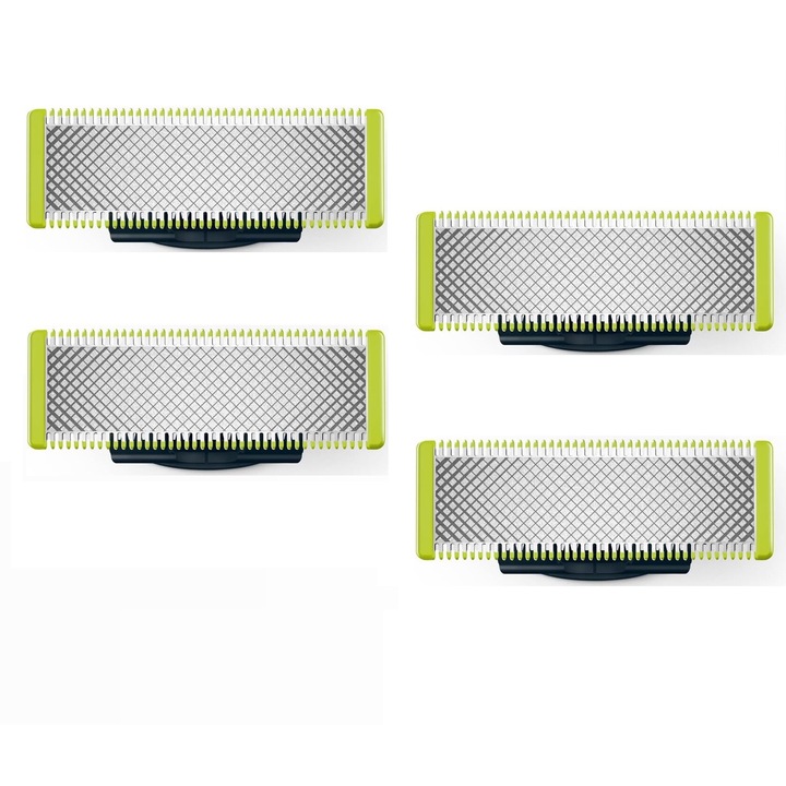4 darabos OneBlade utántöltő készlet, kompatibilis a Philips OneBlade és OneBladePro készülékekkel, JENUOS®, nedves és száraz használatra, dupla védelem, hordozható, kontúrkövető technológia, zöld