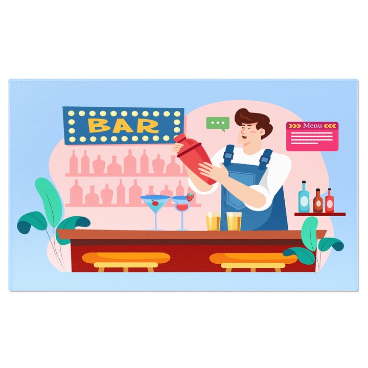 Tablou Canvas Barmanul Facand Bauturi Exceptionale in Club Incercand Arome Potrivite si Delicioasee 140x90CM