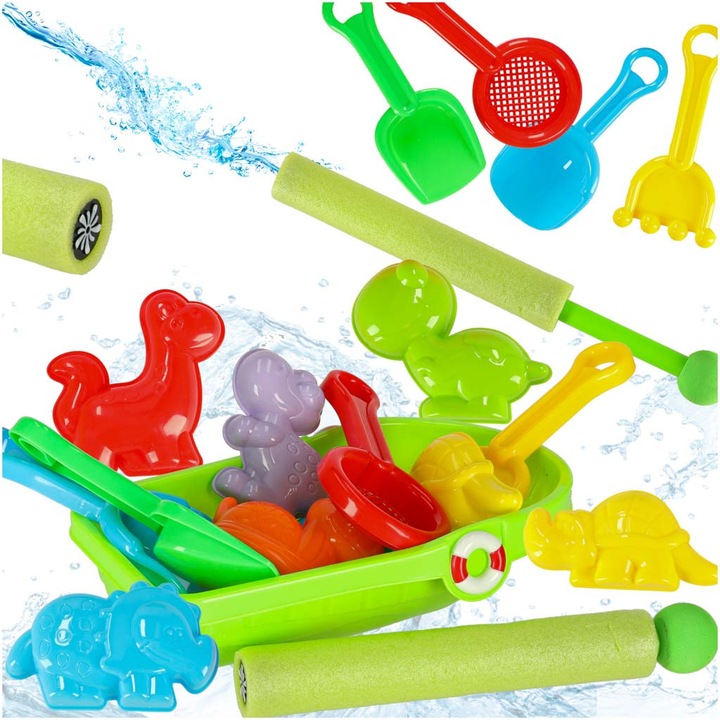 Комплект играчки за плаж и пясък, Artemis, 12 елемента, лодки, лопата, воден пистолет, 3+ години, многоцветен, 24x14.5x11см