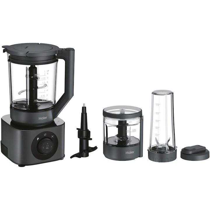 Блендер Haier HBL7W5 011, 1200W, LCD дисплей, Тяло от тритан, Автоматично натрошаване на лед и смути програма, Обсидианово сив