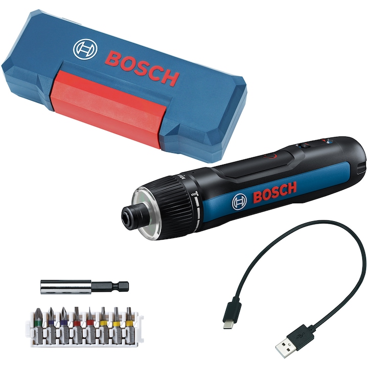 Акумулаторен винтоверт Bosch GO Professional (Gen 3) 06019H2201, 3.6V, 2Ah, USB C, Led, 5 Nm, 7 скорости, комплект накрайници, 1/4 инча устройство, L-Boxx MINI
