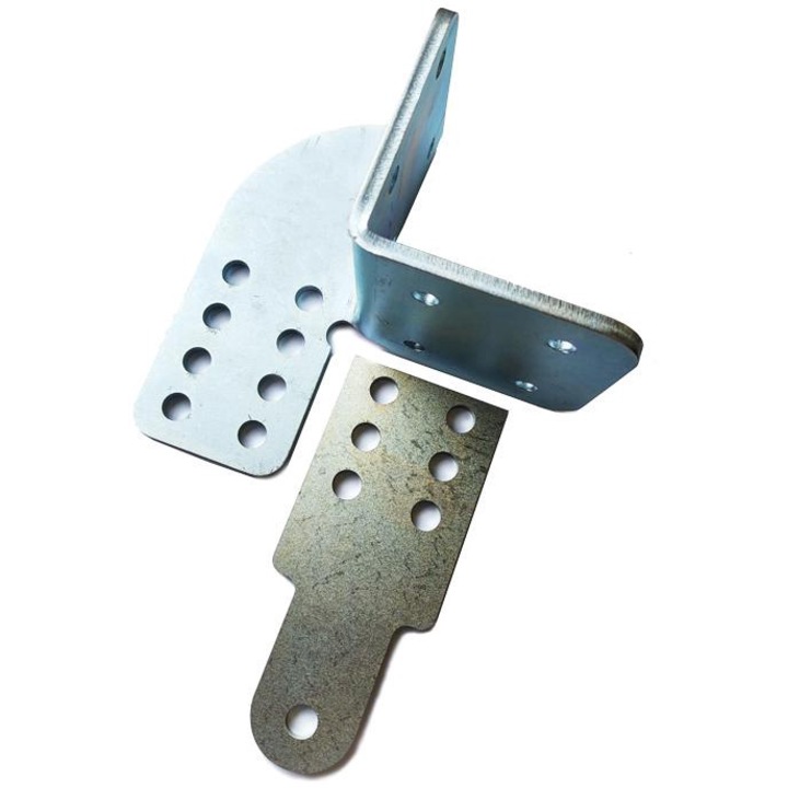 Maner pentru motorul portii batante, Drept, Montaj unghiular pe stalp, Set 2 placi de montaj, Otel zincat, Pentru motoare faac, Beninca, Nice, Bft, Pentru porti cu masa aripii de pana la 350 kg