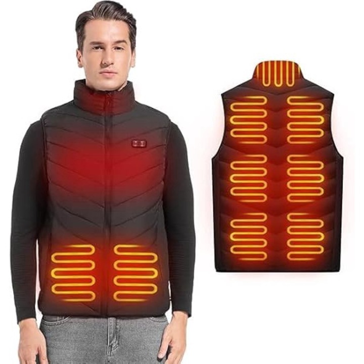 Термо жилетка, електрическо отопление, 3 бутона, без Power Bank, размер 2XL, унисекс, черно